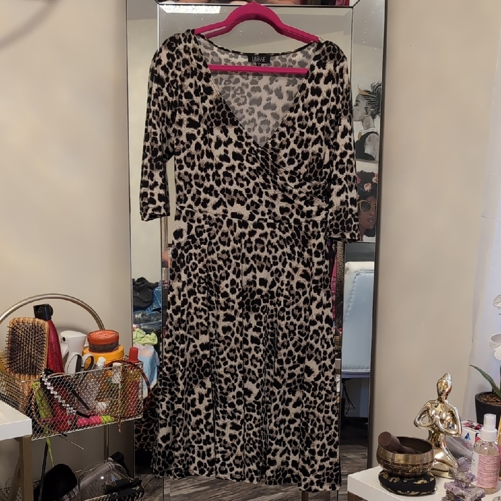 Love Brown Black Wrap Sundress 3/4 Sleeve